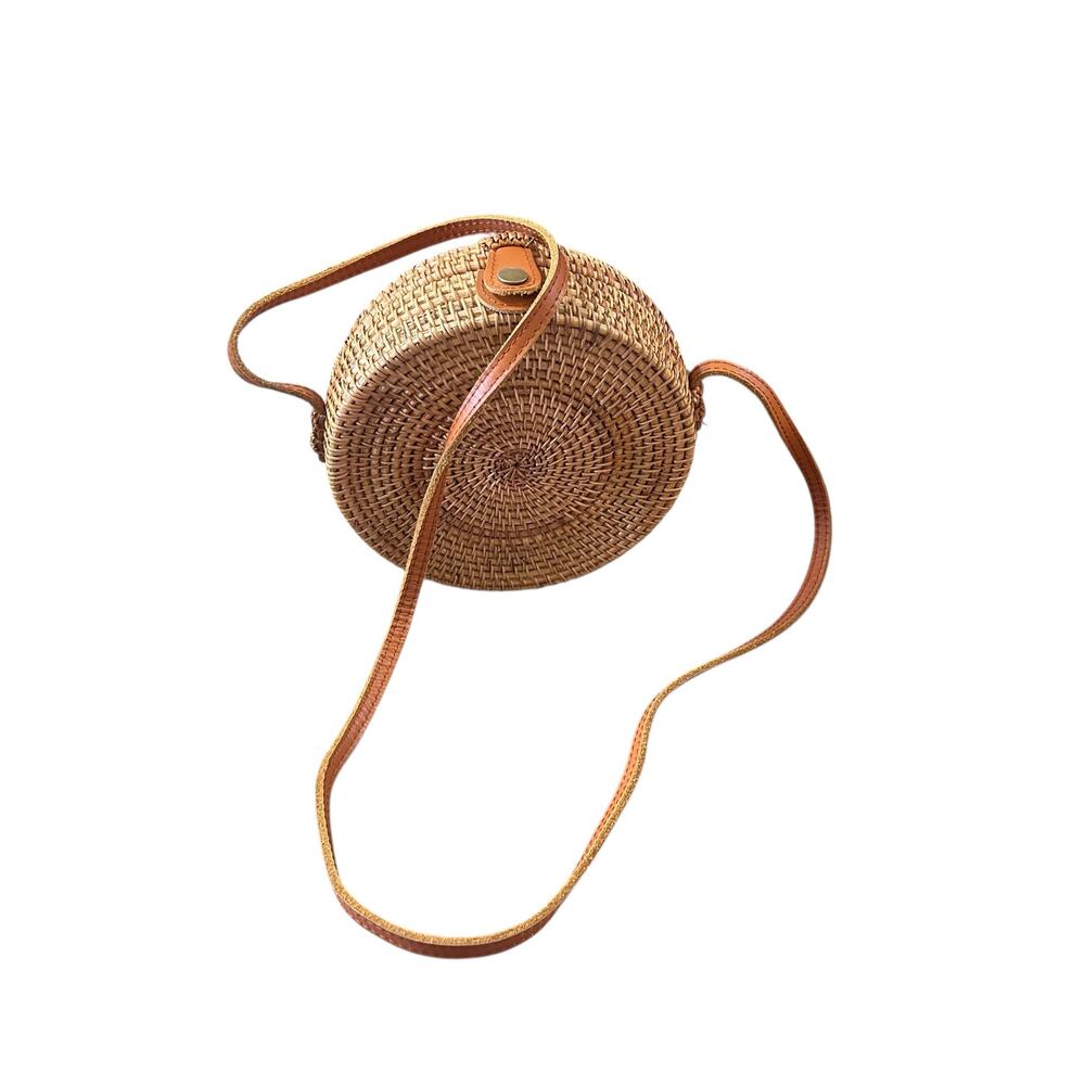 Hand Woven Round Rattan Bag Tropical Summer Beach Style Woven purse